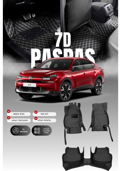 Citroen C4X Benzinli (2022 ve Sonrası) 7d Deri Havuzlu Oto Paspas | Tam Koruma & Çift Katmanlı