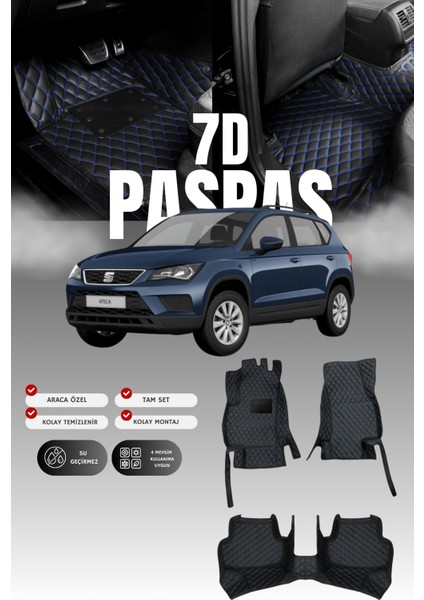 Seat Ateca (2016 ve Sonrası) 7d Deri Havuzlu Oto Paspas | Tam Koruma,araca Özel & Hızlı Montaj