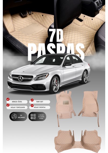 Mercedes C200 / W205 (2014-2021) 7d Deri Havuzlu Oto Paspas | Tam Koruma,araca Özel & Hızlı Montaj