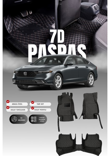 Honda Accord (2023 ve Sonrası) 7d Deri Havuzlu Oto Paspas | Tam Koruma,araca Özel & Hızlı Montaj