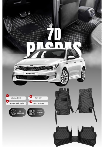 Kia Optima (2015-2020) 7d Deri Havuzlu Oto Paspas | Tam Koruma,araca Özel & Hızlı Montaj