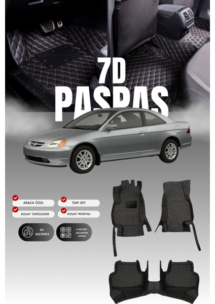 Honda Civic Es (2001-2005) 7d Deri Havuzlu Oto Paspas | Tam Koruma,araca Özel & Hızlı Montaj