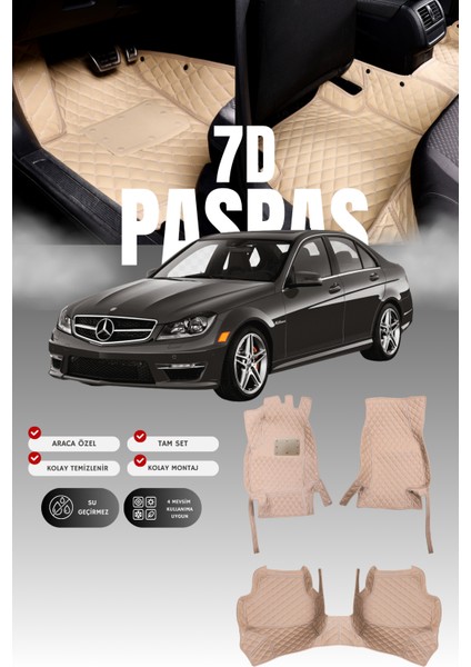 Mercedes C180 / W204 (2007-2014) 7d Deri Havuzlu Oto Paspas | Tam Koruma & Hızlı Montaj