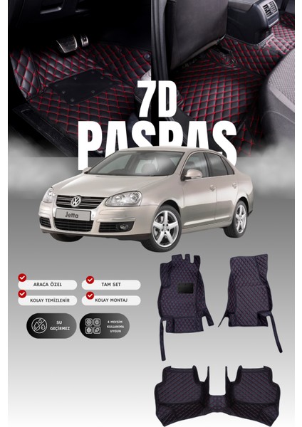 Volkswagen Jetta (2006-2010) 7d Deri Havuzlu Oto Paspas | Tam Korum,araca Özel Kesim& Hızlı Montaj