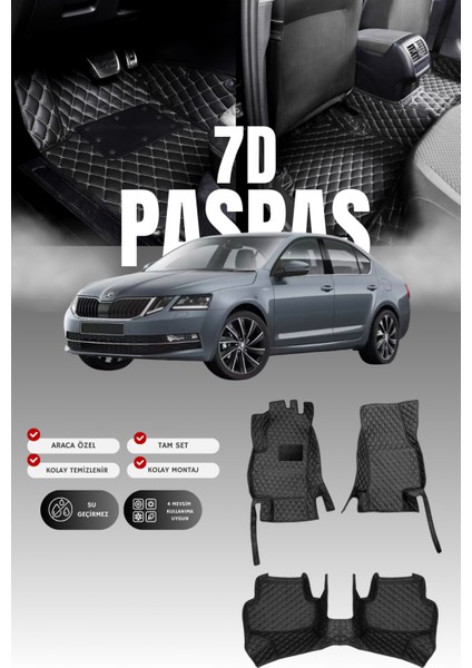 Skoda Octavia (2012-2019) 7d Deri Havuzlu Oto Paspas | Tam Koruma,araca Özel & Hızlı Montaj