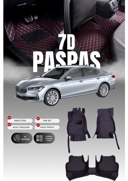 Skoda Super-B Benzinli (2024 ve Sonrası) 7d Deri Havuzlu Oto Paspas | Tam Koruma & Hızlı Montaj
