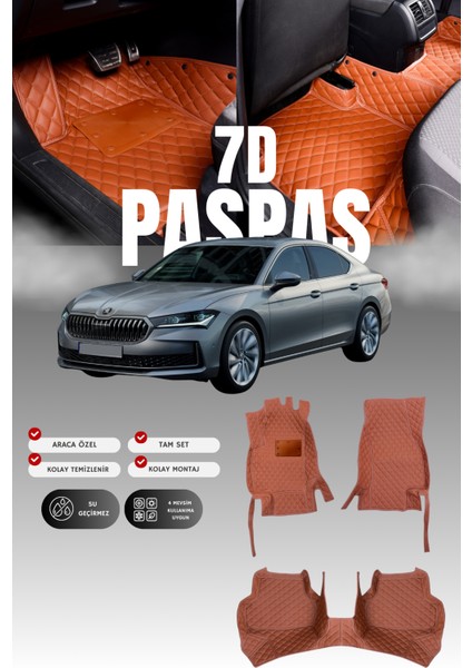 Skoda Super-B Hibrit (2024 ve Sonrası) 7d Deri Havuzlu Oto Paspas | Tam Koruma & Hızlı Montaj
