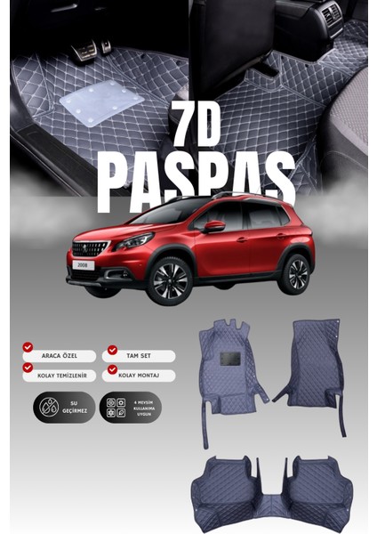 Peugeot 2008 (2013-2019) 7d Deri Havuzlu Oto Paspas | Tam Koruma,araca Özel Kesim & Hızlı Montaj