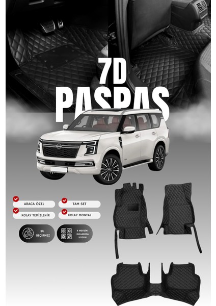 Nissan Patrol (2023 ve Sonrası) 7d Deri Havuzlu Oto Paspas | Tam Koruma,araca Özel & Hızlı Montaj