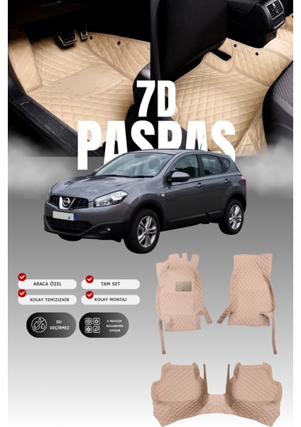 Nissan Qashqai 7 Kişilik (2010-2013) 7d Deri Havuzlu Oto Paspas | Tam Koruma & Hızlı Montaj