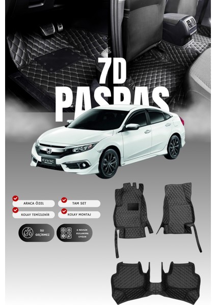 Honda Civic Fc5 (2016-2021) 7d Deri Havuzlu Oto Paspas | Tam Koruma,araca Özel & Hızlı Montaj