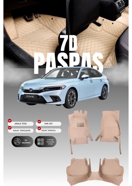 Honda Civic Fe1 (2021 ve Sonrası) 7d Deri Havuzlu Oto Paspas | Tam Koruma,araca Özel & Hızlı Montaj