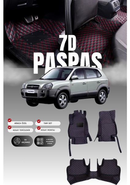 Hyundai Tucson (2004-2009) 7d Deri Havuzlu Oto Paspas | Tam Koruma,araca Özel Kesim & Hızlı Montaj