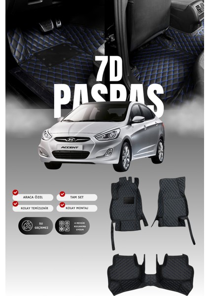 Hyundai Accent Blue (2011-2017) 7d Deri Havuzlu Oto Paspas | Tam Koruma & Hızlı Montaj