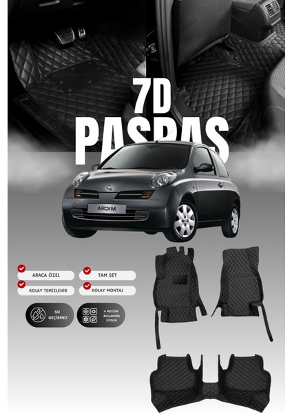 Nissan Micra (2005-2010) 7d Deri Havuzlu Oto Paspas | Tam Koruma,araca Özel & Hızlı Montaj