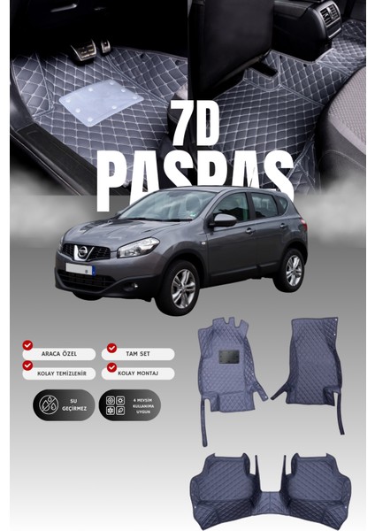 Nissan Qashqai 7 Kişilik (2010-2013) 7d Deri Havuzlu Oto Paspas | Tam Koruma & Hızlı Montaj