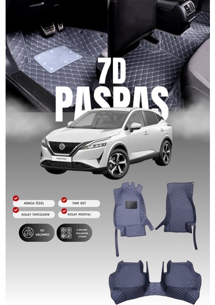 Nissan Qashqai Mild-Hibrit (2021 ve Sonrası) 7d Deri Havuzlu Oto Paspas | Tam Koruma & Hızlı Montaj