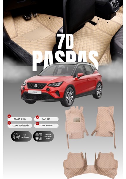 Seat Arona (2017 ve Sonrası) 7d Deri Havuzlu Oto Paspas | Tam Koruma,araca Özel & Hızlı Montaj