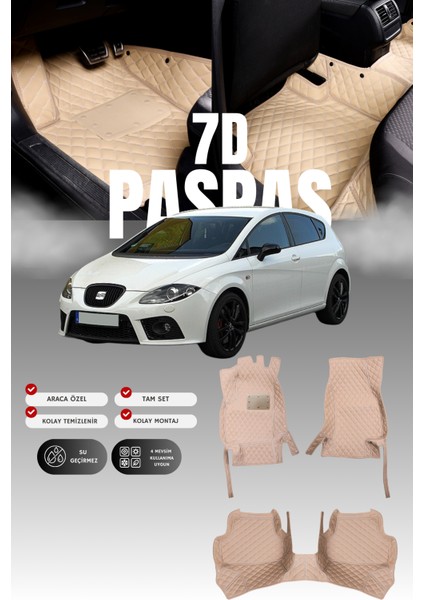 Seat Leon (2005-2012) 7d Deri Havuzlu Oto Paspas | Tam Koruma,araca Özel Tasarım & Hızlı Montaj