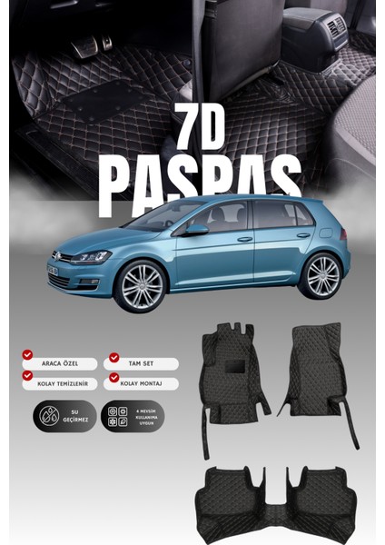 Volkswagen Golf 7 (2013-2020) 7d Deri Havuzlu Oto Paspas | Tam Koruma,araca Özel & Hızlı Montaj