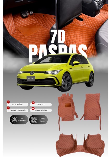 Volkswagen Golf 8 Hibrit (2021 ve Sonrası) 7d Deri Havuzlu Oto Paspas | Tam Korum & Hızlı Montaj