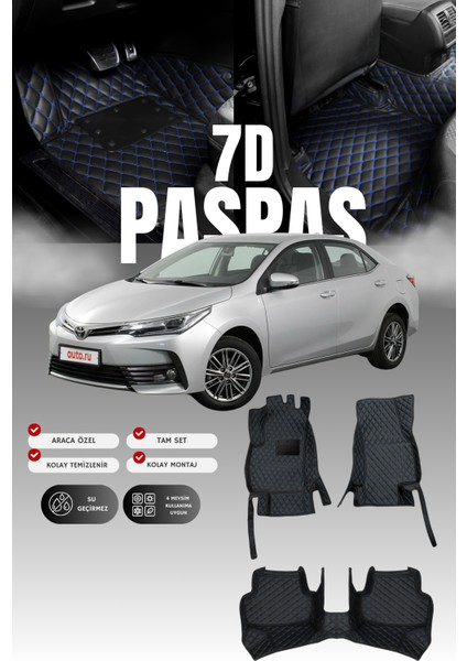 Toyota Corolla (2016-2018) 7d Deri Havuzlu Oto Paspas | Tam Koruma,araca Özel & Hızlı Montaj