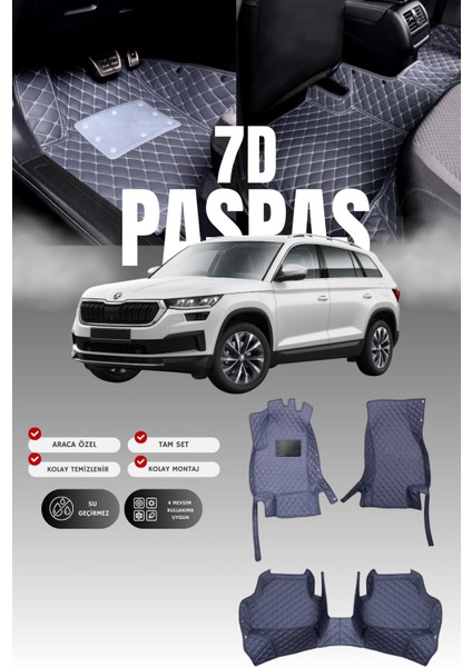 Skoda Kodiaq (2016-2024) 7d Deri Havuzlu Oto Paspas | Tam Koruma,araca Özel & Hızlı Montaj
