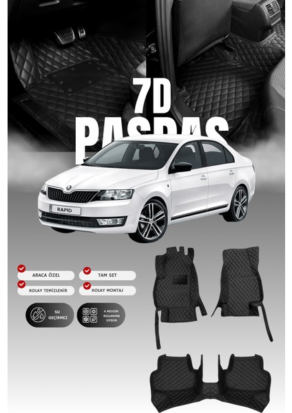Skoda Super-B (2008-2015) 7d Deri Havuzlu Oto Paspas | Tam Koruma,araca Özel & Hızlı Montaj