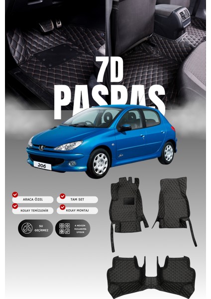 Peugeot 206 (1998-2010) 7d Deri Havuzlu Oto Paspas | Tam Koruma,araca Özel Kesim & Hızlı Montaj