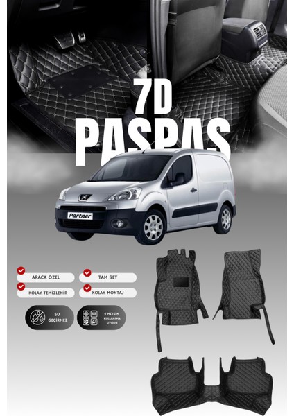 Peugeot Partner (2012-2018) 7d Deri Havuzlu Oto Paspas | Tam Koruma,araca Özel & Hızlı Montaj