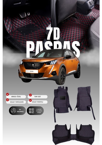Peugeot 2008 (2019 ve Sonrası) 7d Deri Havuzlu Oto Paspas | Tam Koruma,araca Özel & Hızlı Montaj