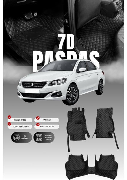 Peugeot 301 (2012-2023) 7d Deri Havuzlu Oto Paspas | Tam Koruma,araca Özel Kesim & Hızlı Montaj