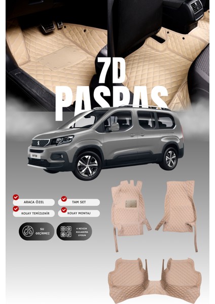 Peugeot Rifter (2018-2024) 7d Deri Havuzlu Oto Paspas | Tam Koruma,araca Özel & Hızlı Montaj
