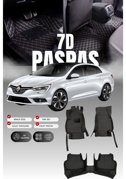 Renault Megane 4 (2016-2025) 7d Deri Havuzlu Oto Paspas | Tam Koruma,araca Özel & Hızlı Montaj