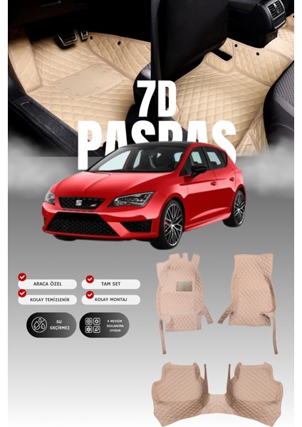 Seat Leon (2012-2020) 7d Deri Havuzlu Oto Paspas | Tam Koruma,araca Özel Tasarım & Hızlı Montaj