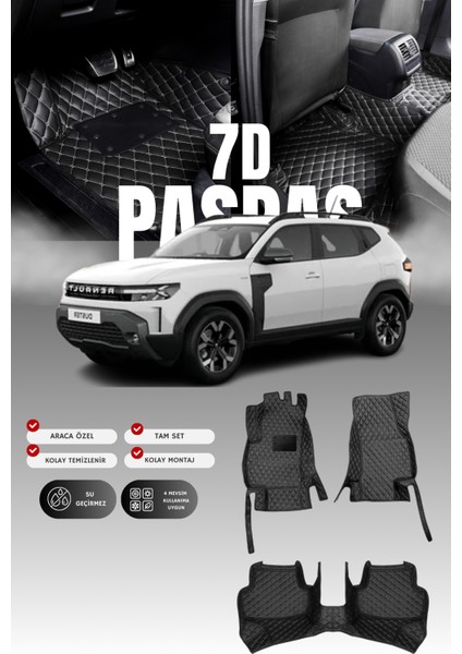 Renault Duster Mild-Hibrit (2024 ve Sonrası) 7d Deri Havuzlu Oto Paspas | Tam Koruma