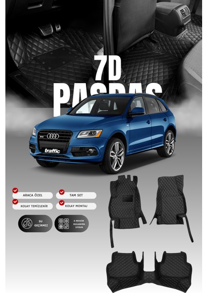 Audi Q5 (2008-2017) 7d Deri Havuzlu Oto Paspas | Tam Koruma,araca Özel & Hızlı Montaj