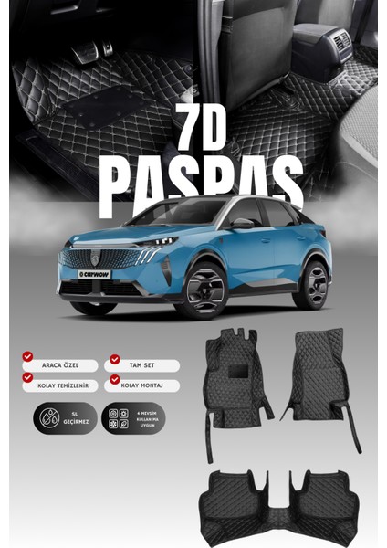 Peugeot 3008 Mild-Hibrit (2024 ve Sonrası) 7d Deri Havuzlu Oto Paspas | Tam Koruma & Hızlı Montaj