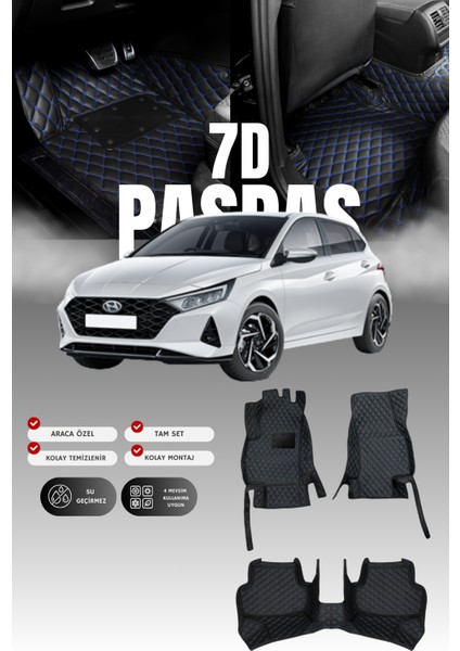 Hyundai I20 (2020 ve Sonrası) 7d Deri Havuzlu Oto Paspas | Tam Koruma,araca Özel Kesim & Hızlı Montaj