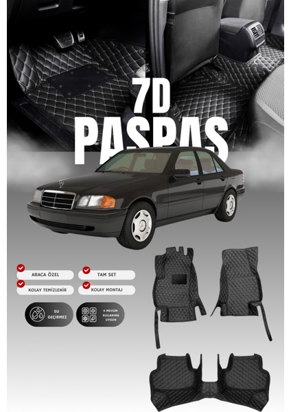 Mercedes C180 / W202 (1993-2000) 7d Deri Havuzlu Oto Paspas | Tam Koruma & Hızlı Montaj