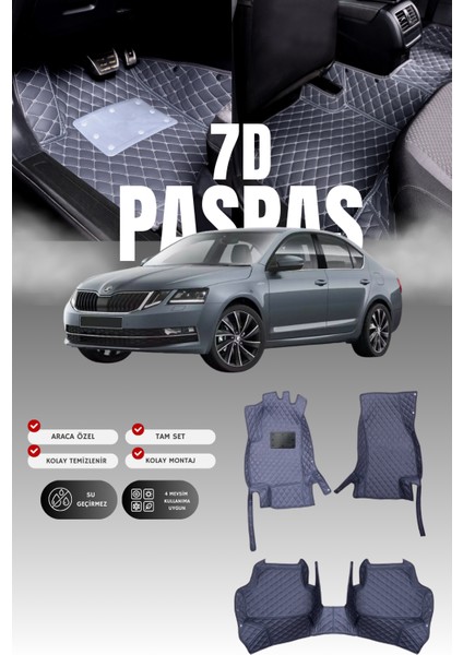 Skoda Octavia (2012-2019) 7d Deri Havuzlu Oto Paspas | Tam Koruma,araca Özel & Hızlı Montaj
