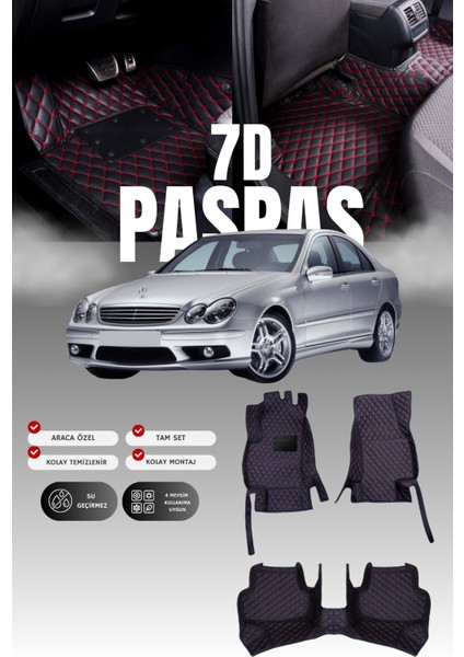Mercedes C200 / W203 (2000-2007) 7d Deri Havuzlu Oto Paspas | Tam Koruma,araca Özel & Hızlı Montaj