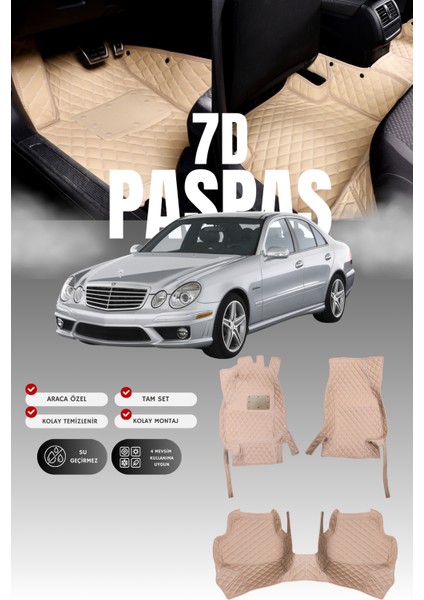 Mercedes E200 / W211 (2002-2009) 7d Deri Havuzlu Oto Paspas | Tam Koruma,araca Özel & Hızlı Montaj