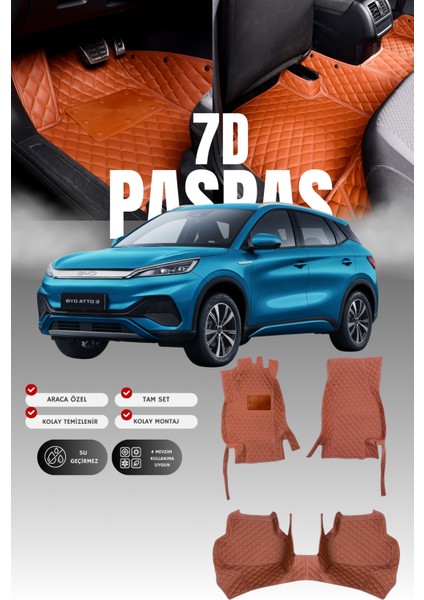 Byd Atto 3 (2022 ve Sonrası) 7d Deri Havuzlu Oto Paspas | Tam Koruma,araca Özel & Hızlı Montaj