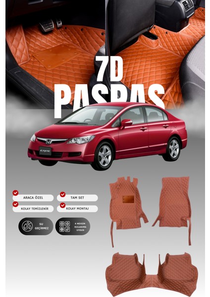 Honda Civic Fd6 (2006-2011) 7d Deri Havuzlu Oto Paspas | Tam Koruma,araca Özel & Hızlı Montaj