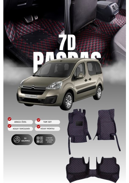Citroen Berlingo (2008-2018) 7d Deri Havuzlu Oto Paspas | Tam Koruma,araca Özel & Hızlı Montaj