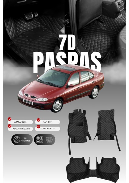 Renault Megane 1 (1996-2002) 7d Deri Havuzlu Oto Paspas | Tam Koruma,araca Özel Kesim & Hızlı Montaj