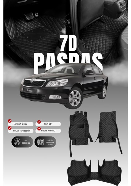 Skoda Octavia (2009-2012) 7d Deri Havuzlu Oto Paspas | Tam Koruma,araca Özel & Hızlı Montaj