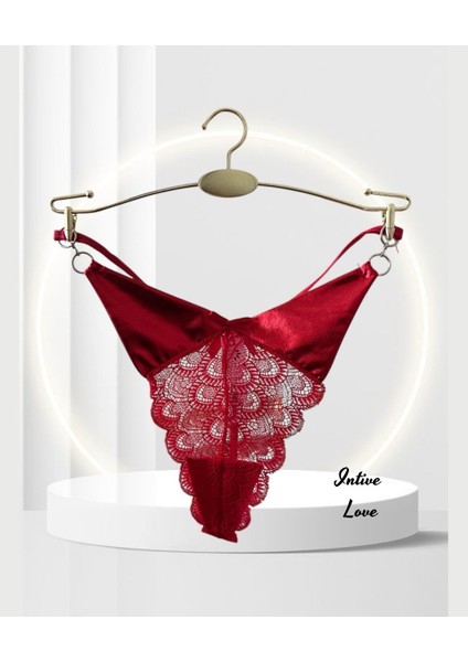 Yılbaşı Özel V Kesim Yanları Parlak Kumaşlı Halka Detaylı Arkası Kurdele Detaylı Kırmızı String fiyatları