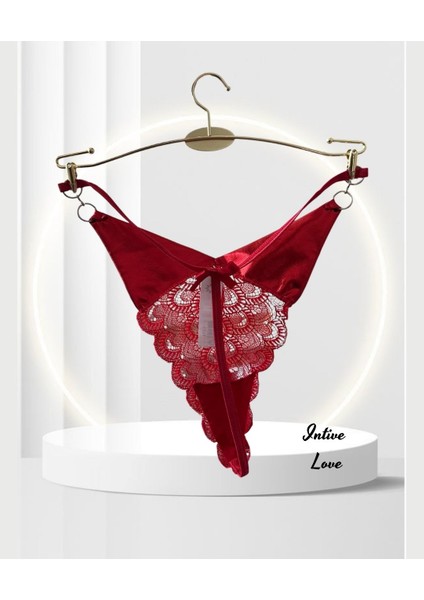 Yılbaşı Özel V Kesim Yanları Parlak Kumaşlı Halka Detaylı Arkası Kurdele Detaylı Kırmızı String fırsatları